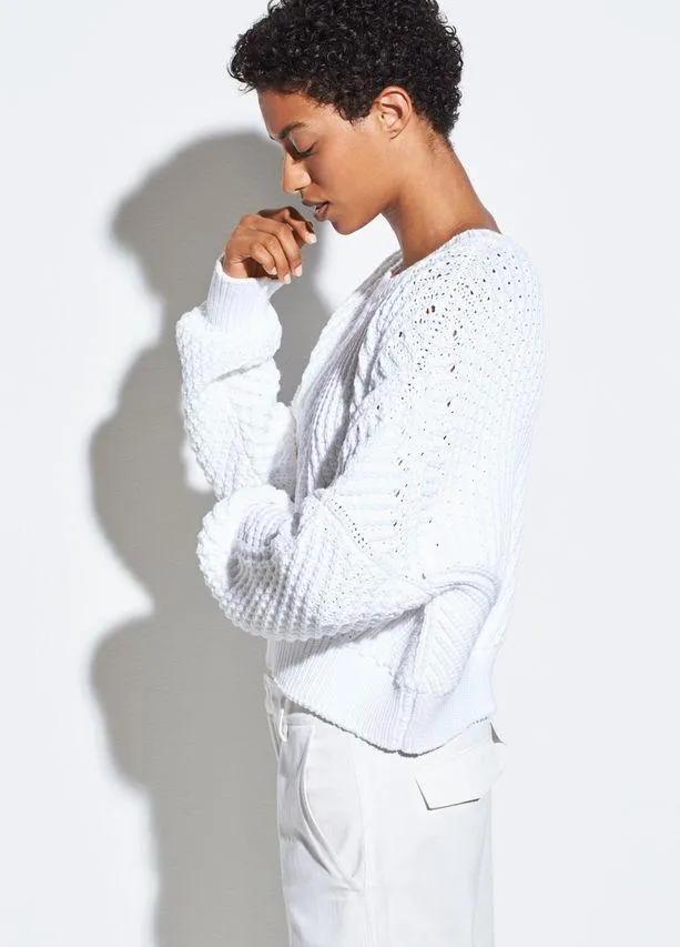 VINCE - Directional Rib Pullover in Optic White