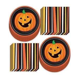 Vintage Halloween Party Supplies - Plates & Napkins Set (Serves 16) (Happy Jack-O-Lantern Paper Dessert Plates)