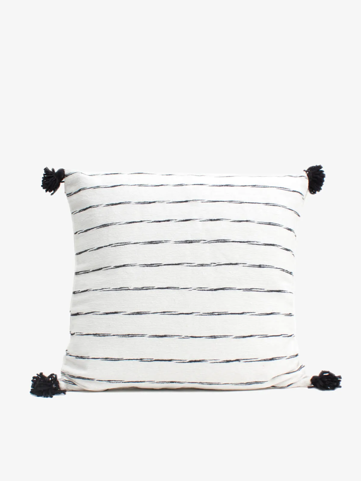 White Cotton Scribble Stripe Square Cushion Cover, Black