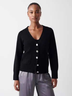 White   Warren - Cashmere Luxe Rhinestone Button Cardigan in Black