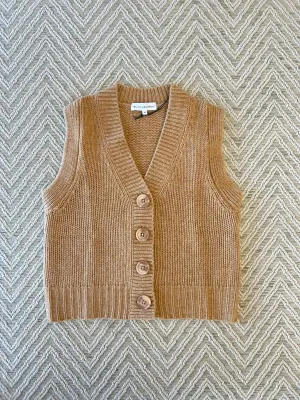 White   Warren - Cashmere Plush Button Vest in Camel Heather