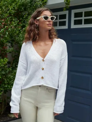 White   Warren - Italian Recycled Cotton Tape Cropped Cardigan in White