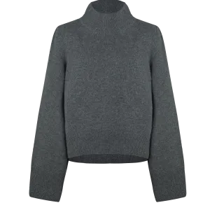 Wide Sleeves  Grey 100% Cashmere Sweater